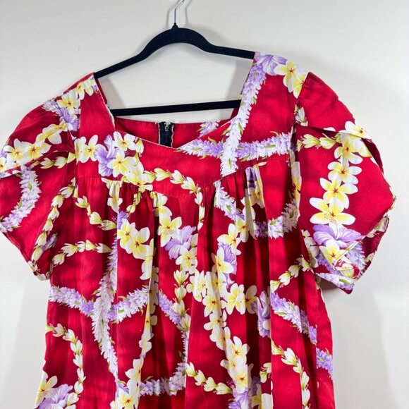 Vintage Royal Hawaiian Creations Puff Sleeves Red Floral Dress Size 4XL - Picture 2 of 13